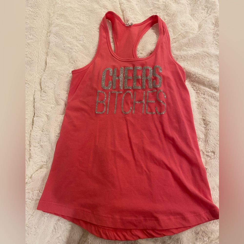 Cheers bitches pink and silver tank top